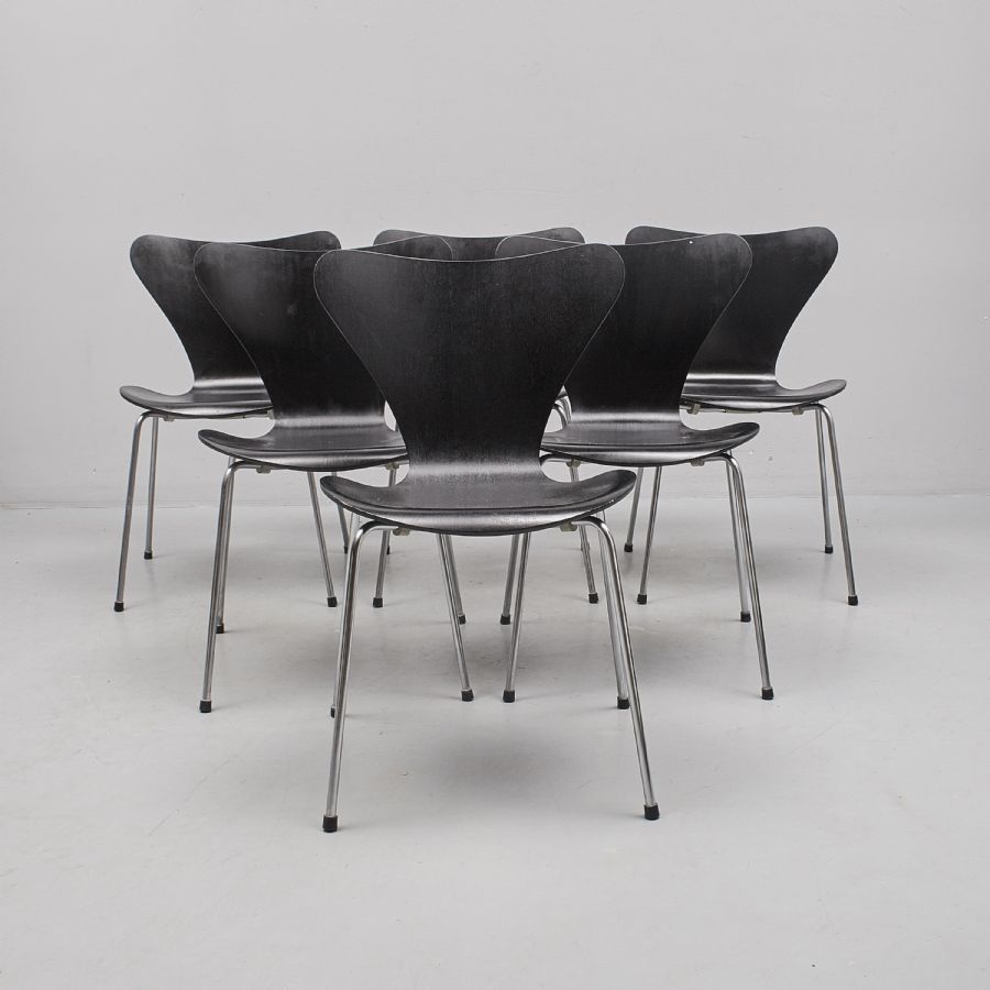 Stolar, 6 st, 7 an (sjuan), Arne Jacobsen (1902 1971 STOLAR, 6 st, Sjuan, Arne Jacobsen för Fritz Hansen